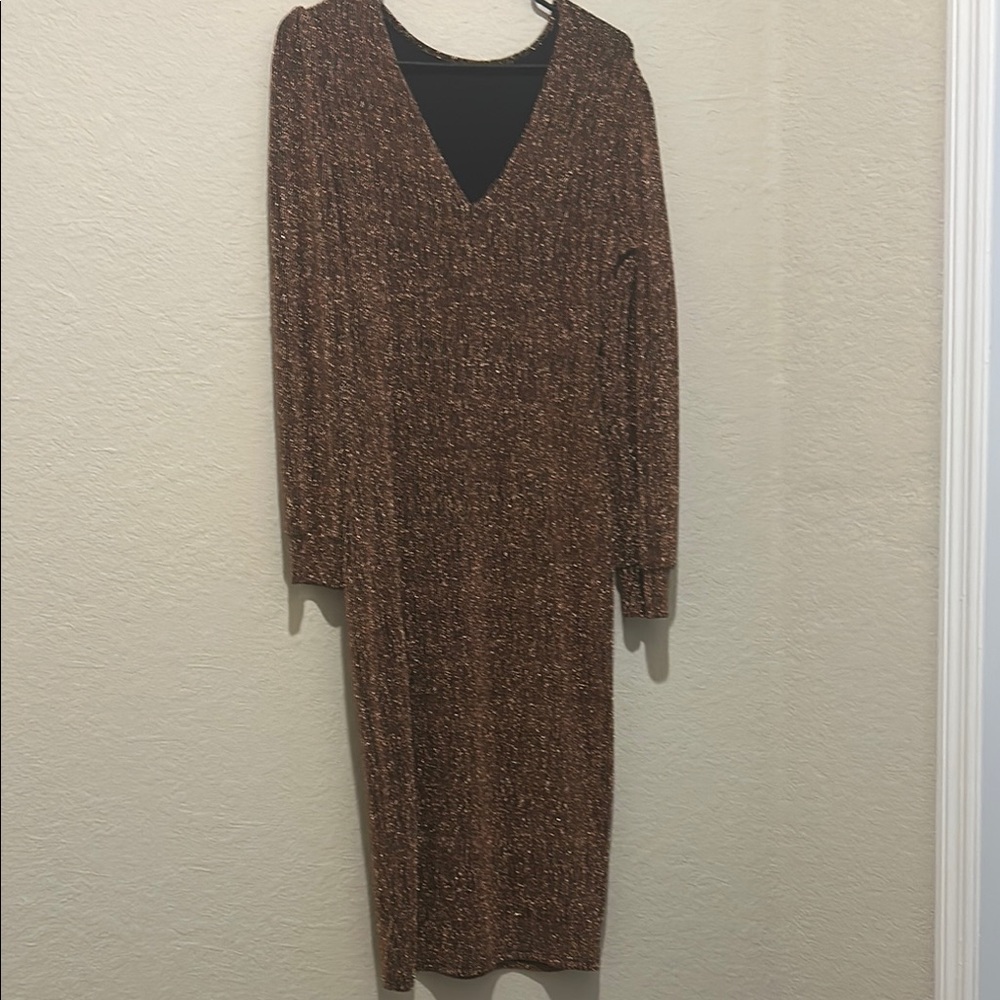 Elegant Brown V-Neck Dress